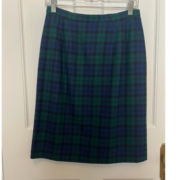 Vintage Pendleton Womens 8 Tartan Plaid Skirt Blue Green 100% Virgin Wool Pencil - Picture 1 of 11